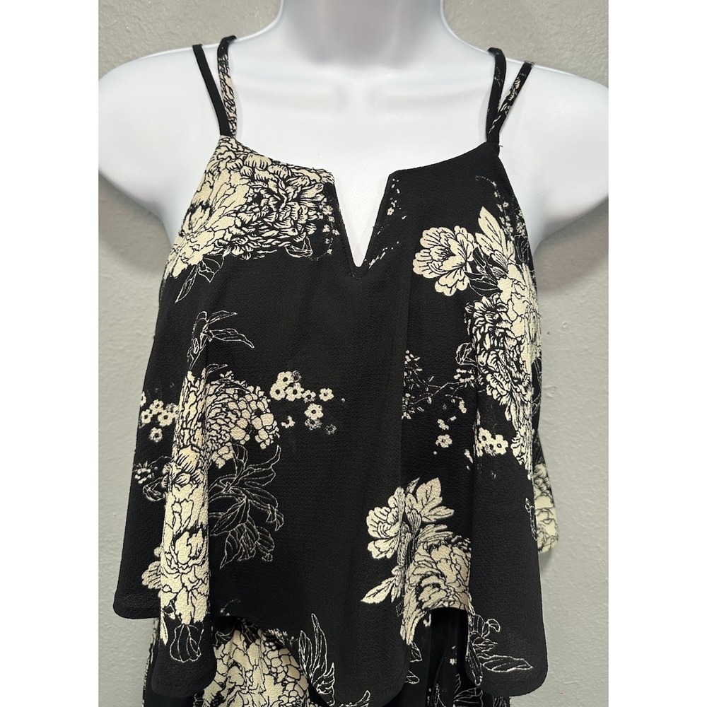 Monteau Maxi Dress Women Small Black Flower Print Side Slit Elastic Waist Straps - Picture 8 of 13